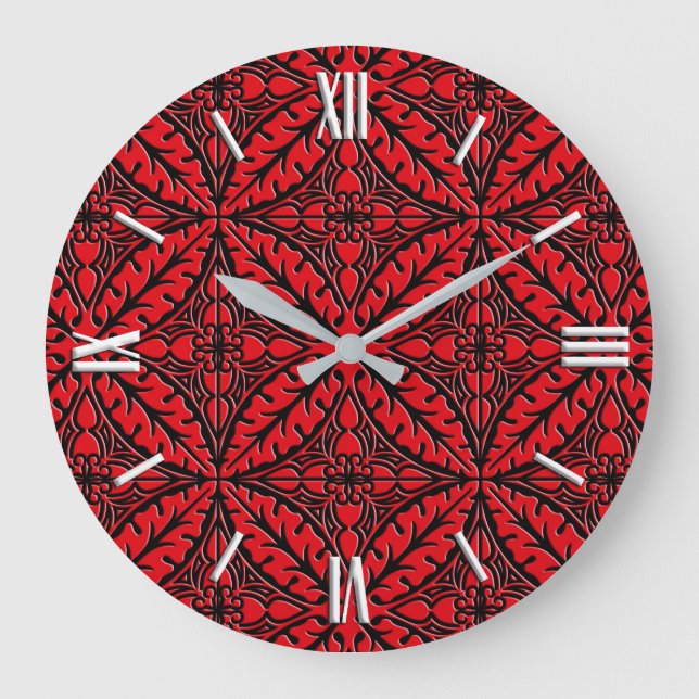 Reloj Redondo Grande Baldosas marroquíes - rojo oscuro y negro (Anverso)