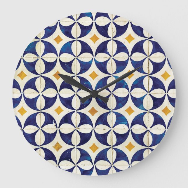 Reloj Redondo Grande Baldosas portuguesas - Diseño del patrón Azulejo (Anverso)