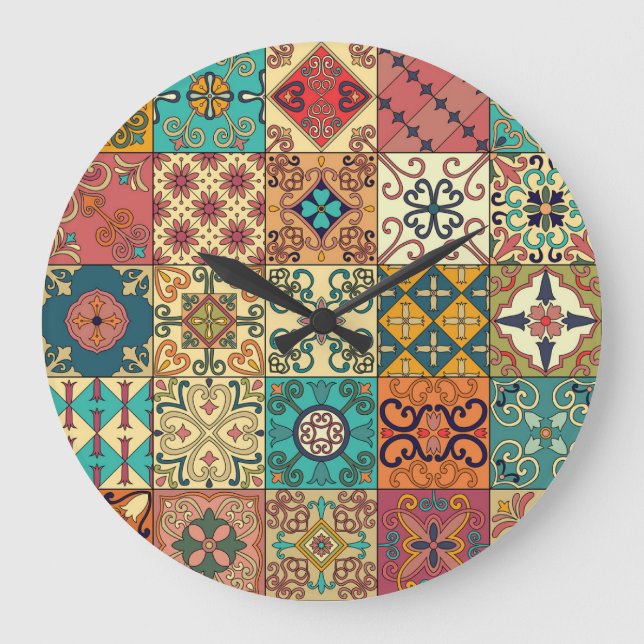 Reloj Redondo Grande Baldosas portuguesas: Estilo Azulejo sin inconveni (Anverso)