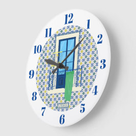 Reloj Redondo Grande Baldosas portuguesas y balcón con ventana