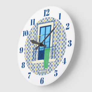 Reloj Redondo Grande Baldosas portuguesas y balcón con ventana