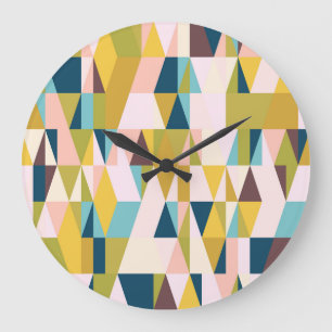 Reloj Redondo Grande Baldosas triangulares coloridas, fondo vintage.