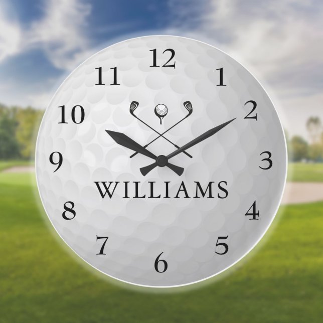 Reloj Redondo Grande Ball de golf de nombre personalizado personalizado (Personalized Custom Name Golf Ball Large Clock)