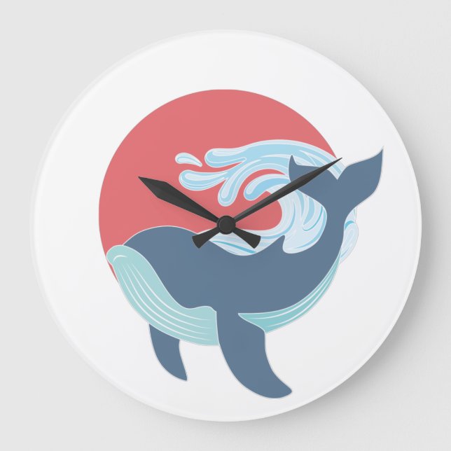 Reloj Redondo Grande  ballena azul natación (Anverso)