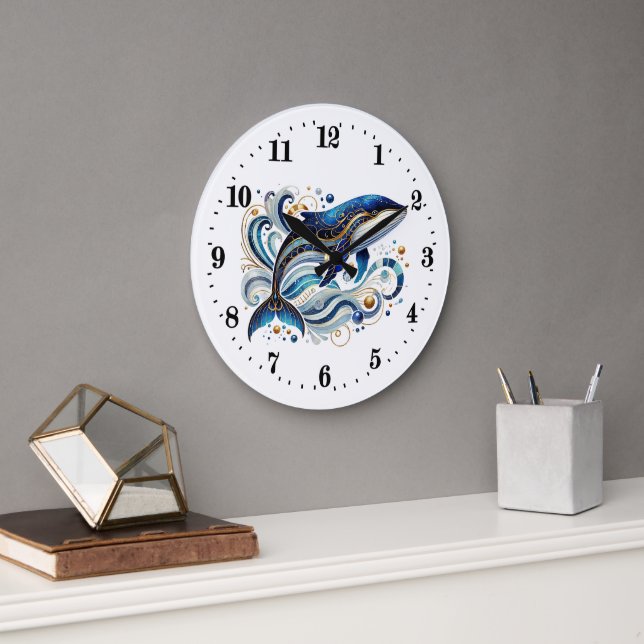 Reloj Redondo Grande Ballena elegante de arte deco pingüino (Oficina)