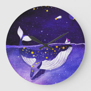 Reloj Redondo Grande Ballena mágica: Noche del Océano oscuro