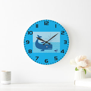Reloj Redondo Grande Ballena Náutica y Velero Océano Mar Azul