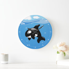 Reloj Redondo Grande Ballena orca pura en el océano