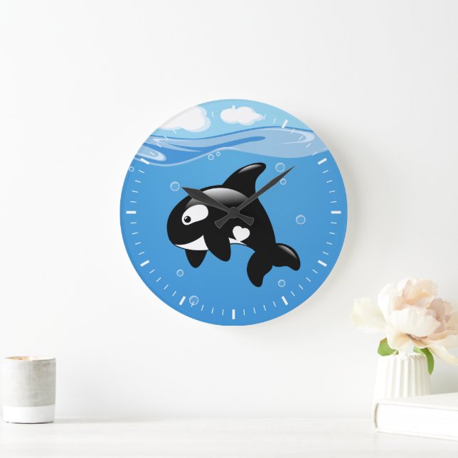 Reloj Redondo Grande Ballena orca pura en el océano (Hogar)