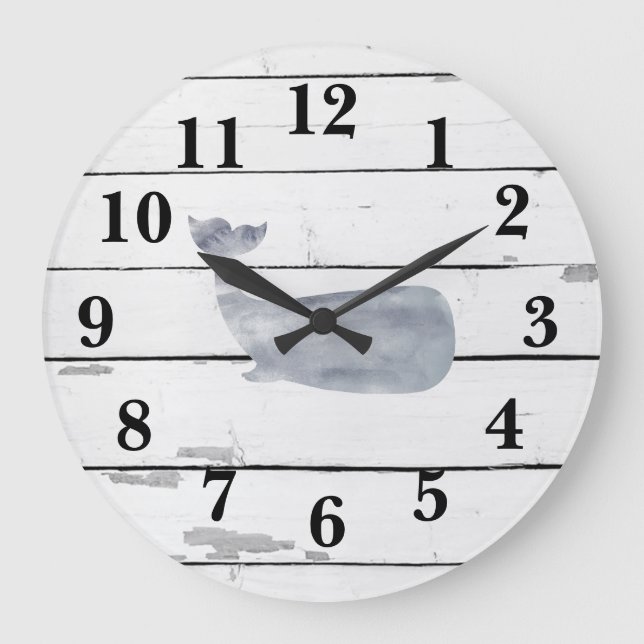 Reloj Redondo Grande Ballenas azules náuticas de decoración rústica (Anverso)
