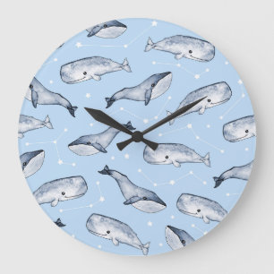 Reloj Redondo Grande Ballenas: Cielo Starry de color de agua