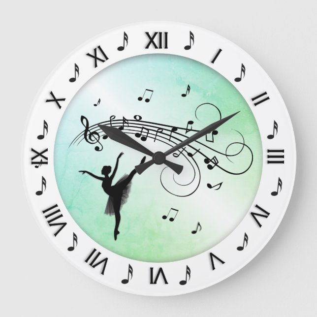 Reloj Redondo Grande Ballerina Dancing with Music Notes Green (Anverso)