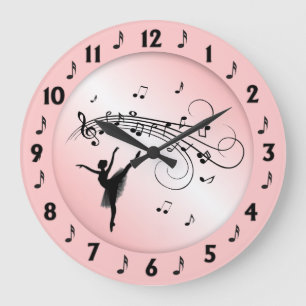 Reloj Redondo Grande Ballerina Dancing with Music Notes Pink