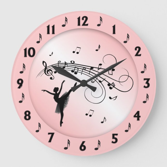Reloj Redondo Grande Ballerina Dancing with Music Notes Pink (Anverso)