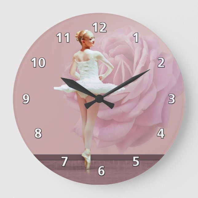 Reloj Redondo Grande Ballerina en blanco con rosa rosa rosa (Anverso)