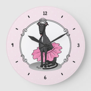 Reloj Redondo Grande Ballet Ballerina Princess Greyhound Dog (negro)