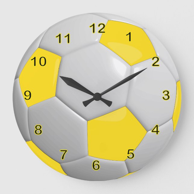 Reloj Redondo Grande Balón de fútbol | Amarillo (Anverso)
