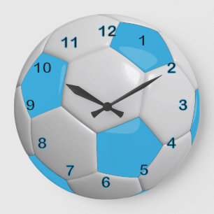 Reloj Redondo Grande Balón de fútbol   Azul bebé