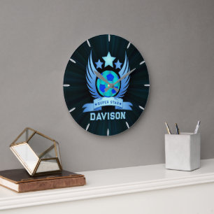Reloj Redondo Grande Balón de Fútbol Azul Neon   Regalos Personalizados