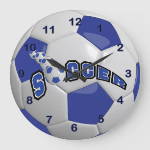 Reloj Redondo Grande Balón de fútbol   Azul oscuro