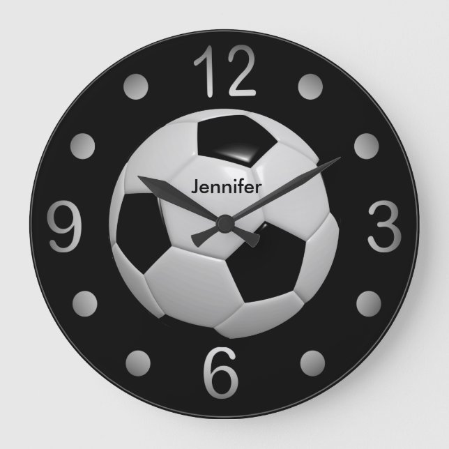 Reloj Redondo Grande Balón de fútbol blanco y negro (Anverso)
