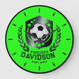 Reloj Redondo Grande Balón de Fútbol Personalizado Verde Texto Person