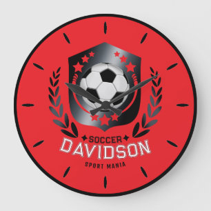 Reloj Redondo Grande Balón de Fútbol Rojo y Negro para Hombres y Niños