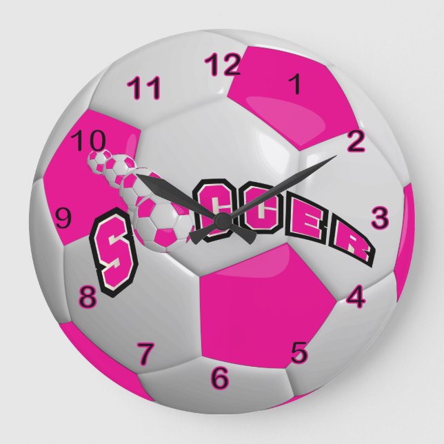 Reloj Redondo Grande Balón de fútbol | Rosa caliente (Anverso)