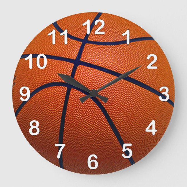 Reloj Redondo Grande Baloncesto anaranjado y negro (Anverso)