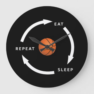 Reloj Redondo Grande Baloncesto Come Duerme Repite Frase de fanático de