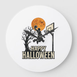 Reloj Redondo Grande Baloncesto de Halloween Feliz Halloween Deporte Vi