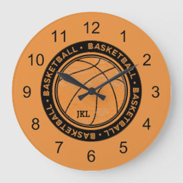 Reloj Redondo Grande Baloncesto Deportes Monograma Muro de baloncesto