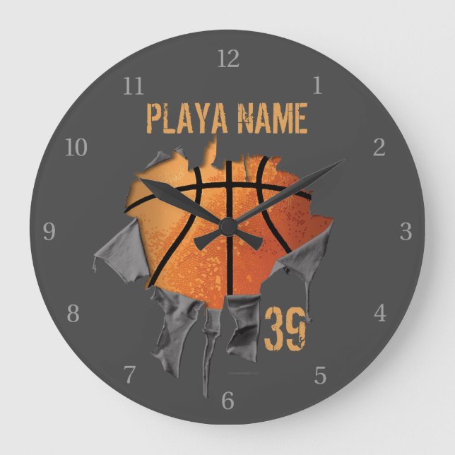 Reloj Redondo Grande Baloncesto desgarrado (Anverso)