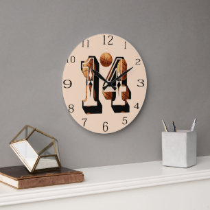 Reloj Redondo Grande Baloncesto Número 14 Hecho De Baloncesto,