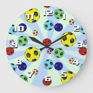Reloj Redondo Grande Balones de Fútbol Coloridos Fáciles de Leer Número