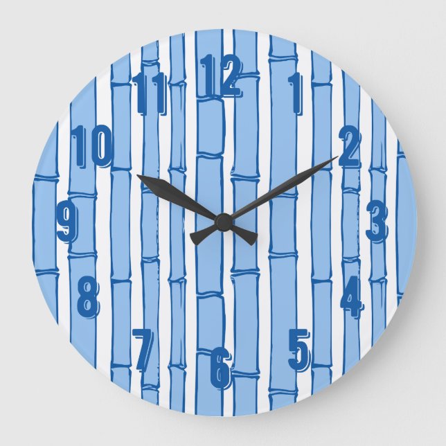 Reloj Redondo Grande Bambooey Bamboo Stripe in Blue Porcelain (Anverso)