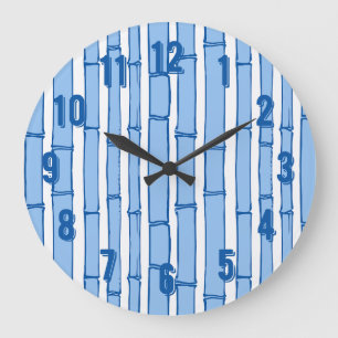 Reloj Redondo Grande Bambooey Franja de Bambú en Porcelana Azul