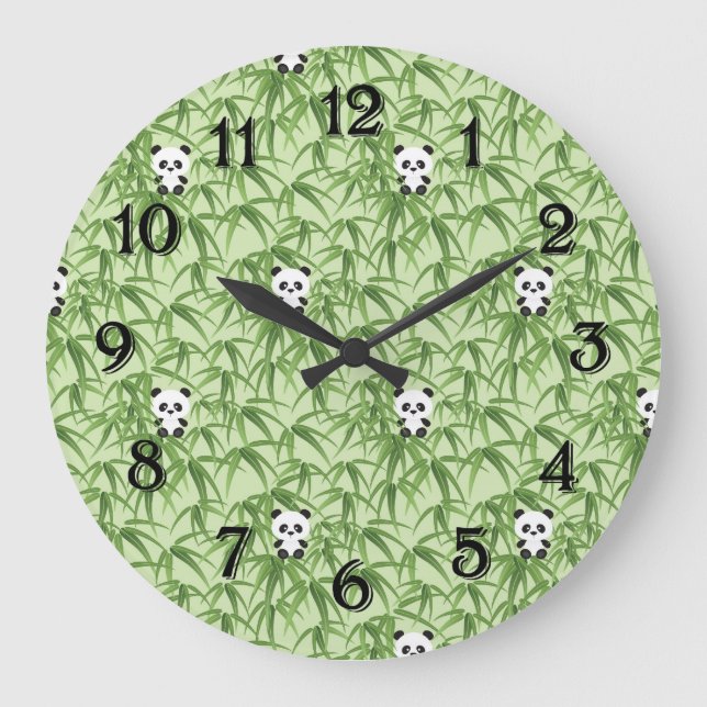 Reloj Redondo Grande Bambú con las pandas (Anverso)