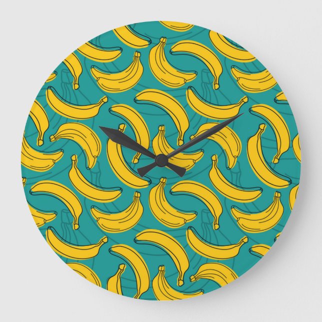 Reloj Redondo Grande Banana amarilla: pintura de contorno negro (Anverso)