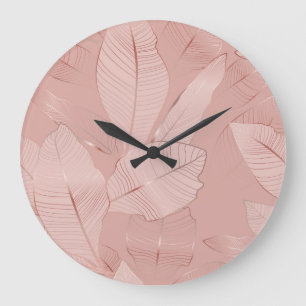 Reloj Redondo Grande Banana, hojas de palma: cobre brillante.