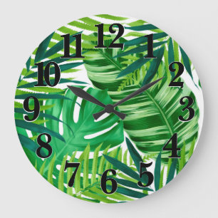 Reloj Redondo Grande Banana Monstera Palm Green Tropical Leaves