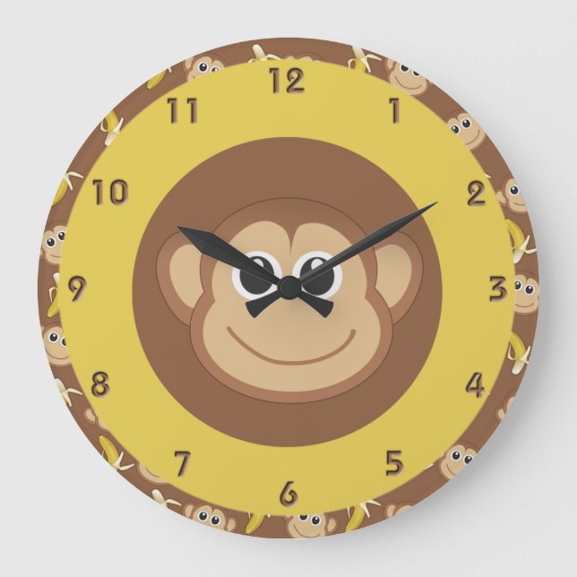 Reloj Redondo Grande Bananas de monos (Anverso)