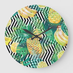 Reloj Redondo Grande Bananas exóticas Lemones Tropicales Sin Marea