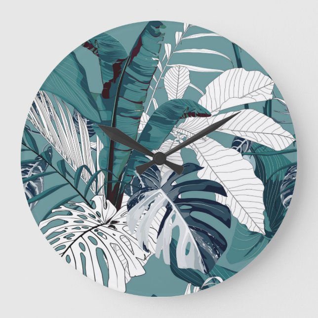 Reloj Redondo Grande Bananas Tropicales Monstera: Implacable. (Anverso)