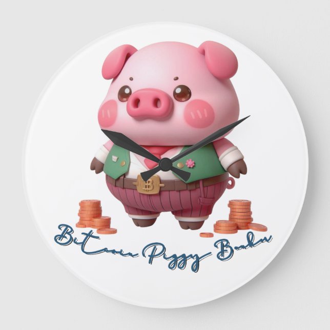 Reloj Redondo Grande Banca Bitcoin Piggy (Anverso)