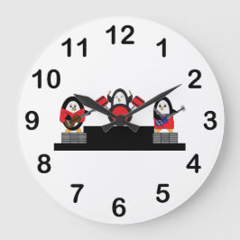 Reloj Redondo Grande Banda Cute Penguin Rock and Roll Music