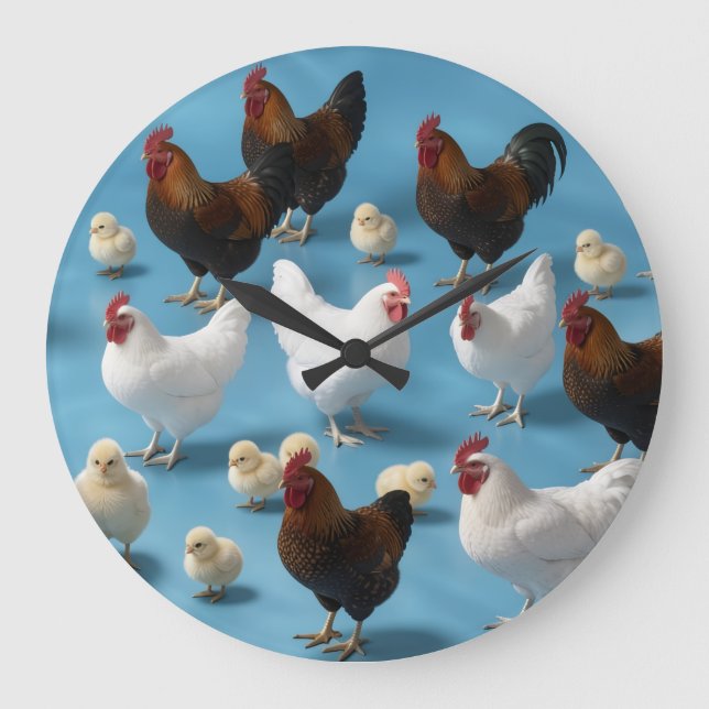 Reloj Redondo Grande Bandada de pollitos y gallos (Anverso)
