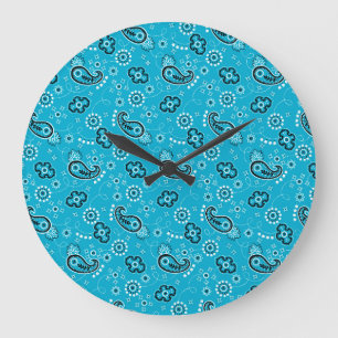 Reloj Redondo Grande Bandana Blue Turqouise Adventure Home Decour