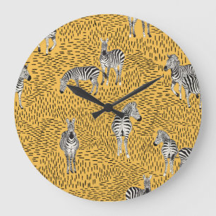 Reloj Redondo Grande Bandas de cebra: fondo sin costuras dibujado a man