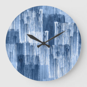 Reloj Redondo Grande Bandas de color azul de agua: Patrón geométrico